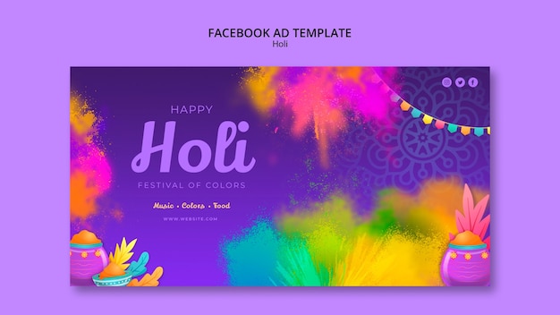 PSD modèle facebook de célébration du festival holi