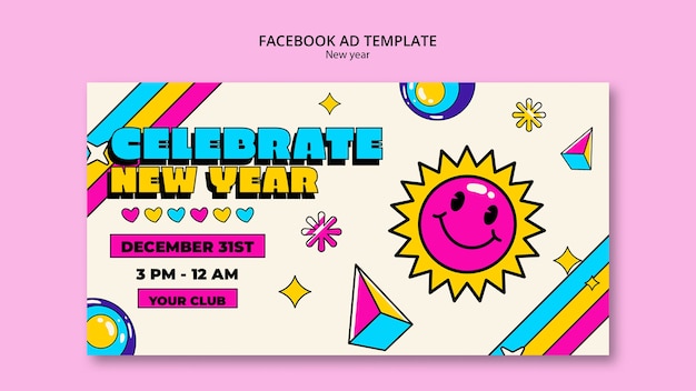 PSD modèle facebook de célébration du nouvel an 2024