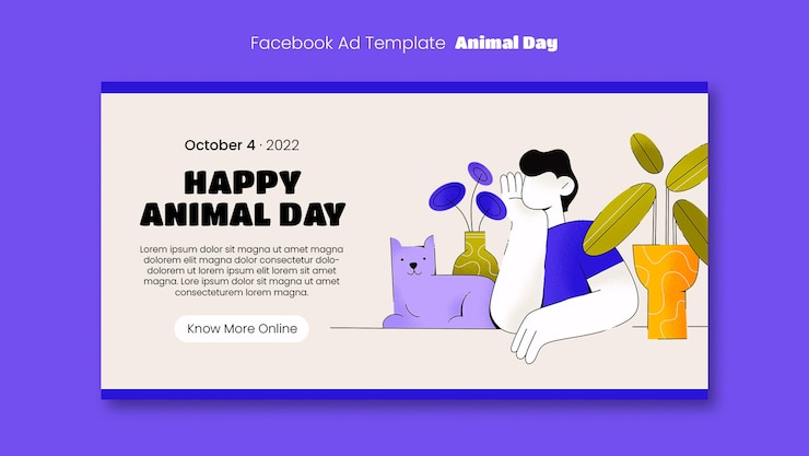 PSD modèle facebook de célébration de la journée des animaux aquarelle