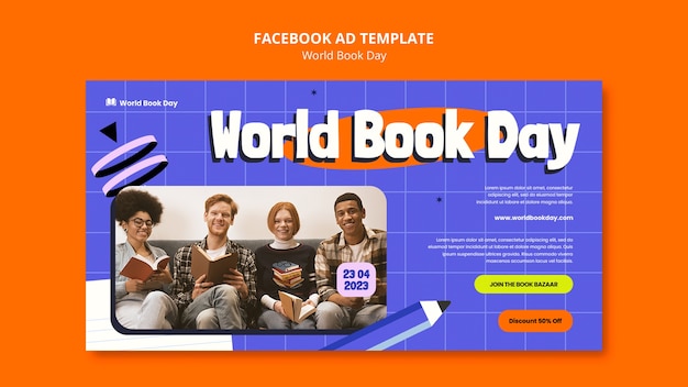 PSD modèle facebook de célébration de la journée mondiale du livre