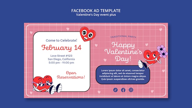 PSD modèle facebook de célébration de la saint-valentin