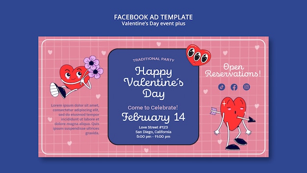 PSD modèle facebook de célébration de la saint-valentin