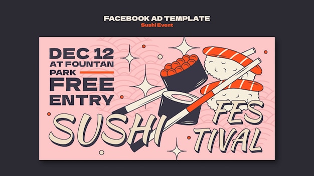 PSD modèle facebook d'événement de sushi dessiné à la main