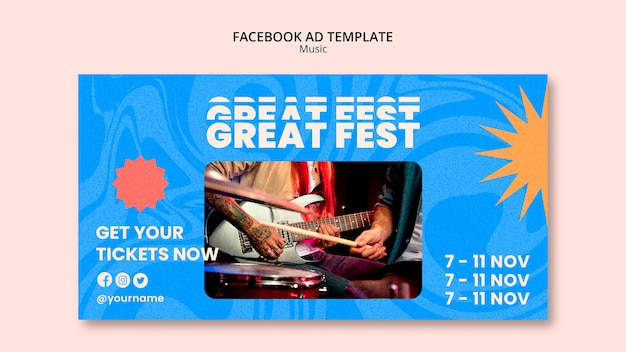 Modèle facebook de festival de musique texturé