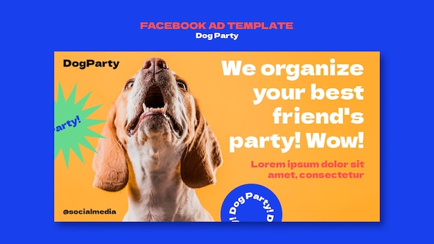 PSD modèle facebook de fête de chien design plat