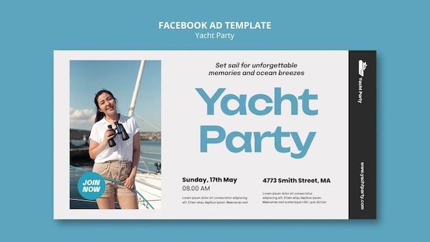 PSD modèle facebook de fête de yacht design plat