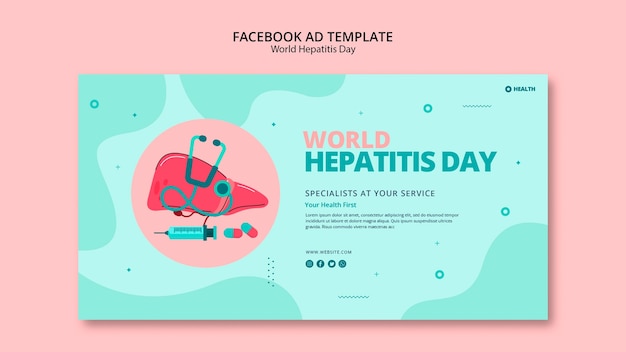 Modèle facebook de la journée mondiale de l'hépatite au design plat