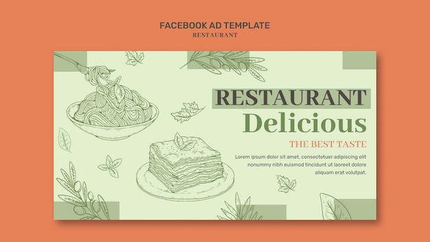 PSD modèle de facebook d'ouverture de restaurant dessiné à la main