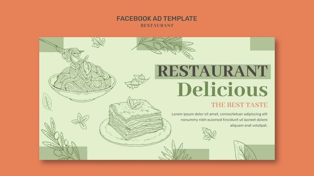 modèle de Facebook d'ouverture de restaurant dessiné à la main