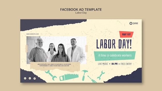 PSD modèle de facebook pour la célébration de la fête du travail