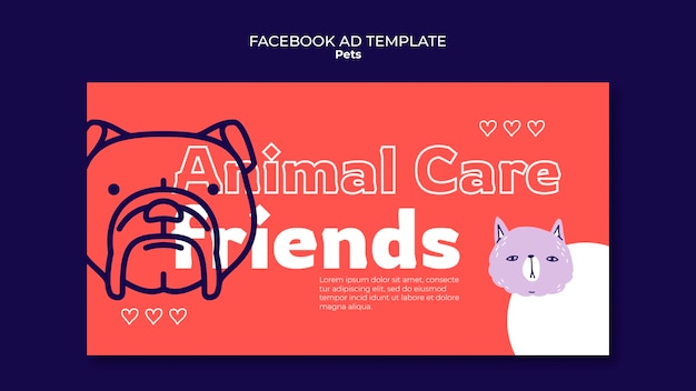 PSD modèle facebook de soins pour animaux de compagnie dessinés à la main