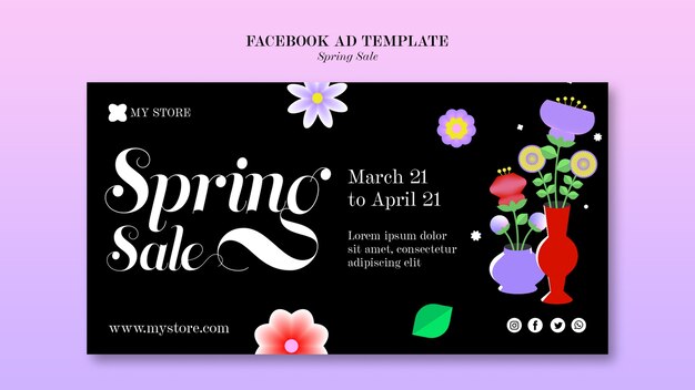 PSD modèle facebook de vente de printemps design plat