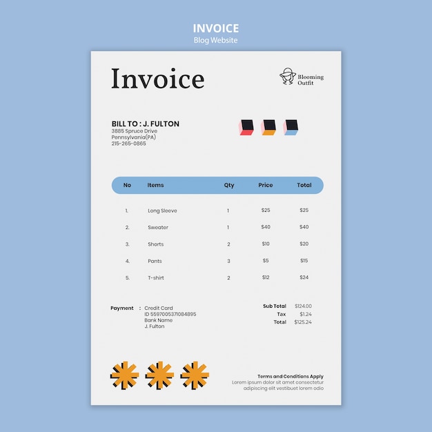 PSD modèle de facture de blog de mode