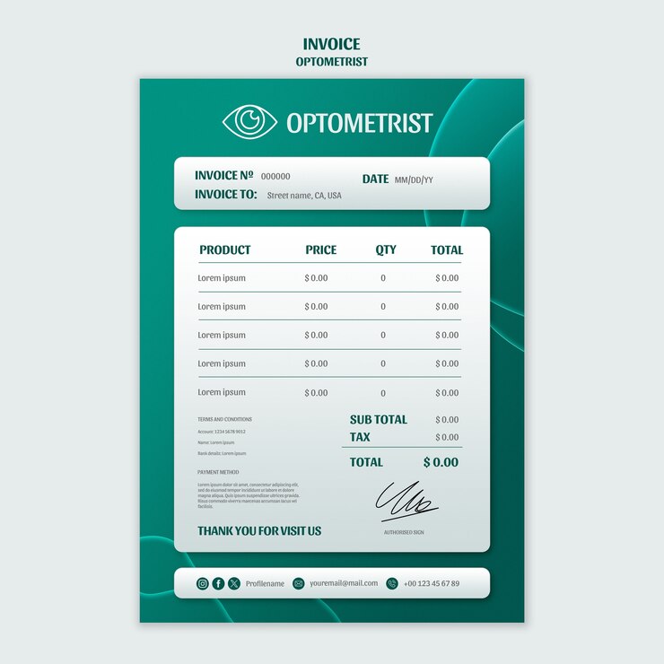 PSD modèle de facture de carrière d'optométriste