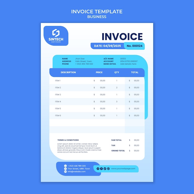 PSD modèle de facture de concept d'entreprise