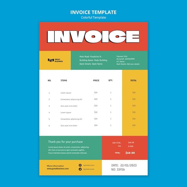 PSD modèle de facture de conception colorée