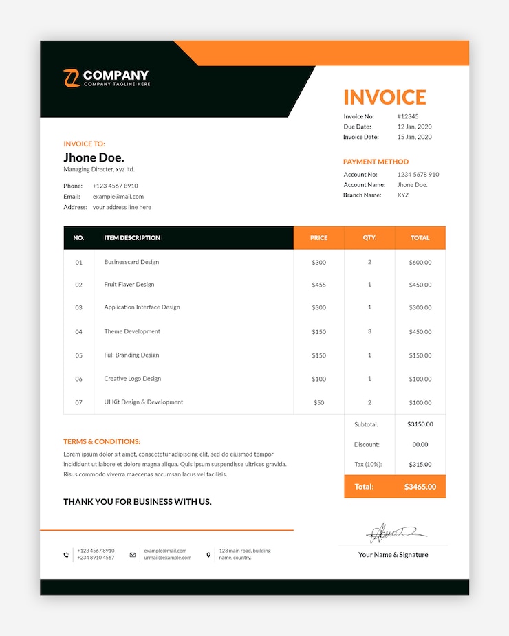 PSD modèle de facture d'entreprise minimal