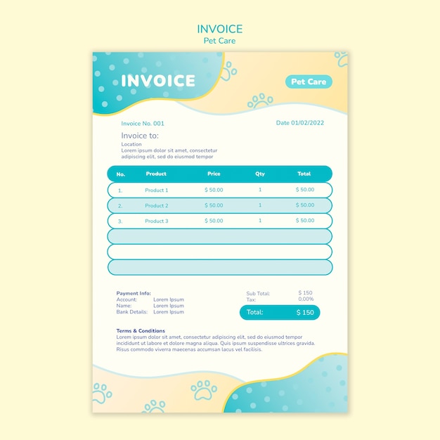 PSD modèle de facture de garde d'animaux