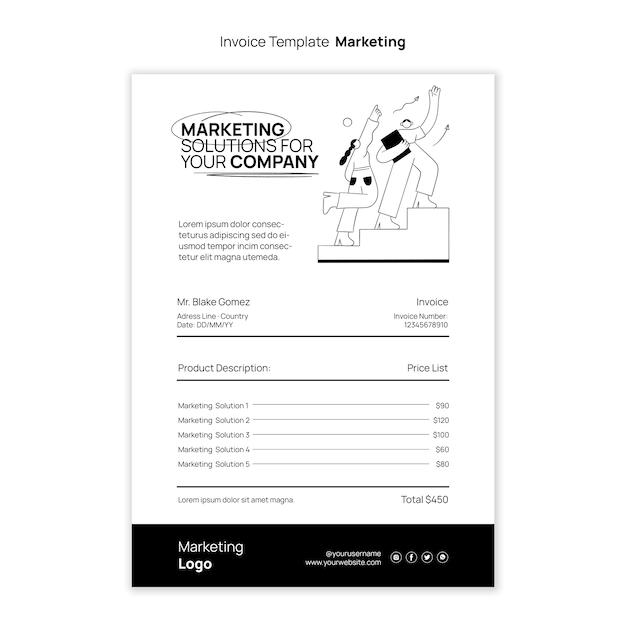 Modèle de facture marketing dessiné à la main