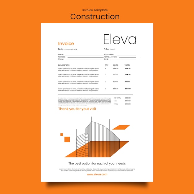 Modèle de facture de projet de construction