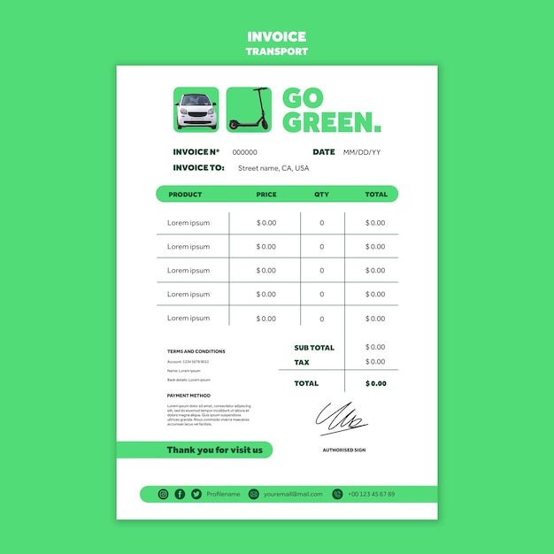 PSD modèle de facture de transport écologique