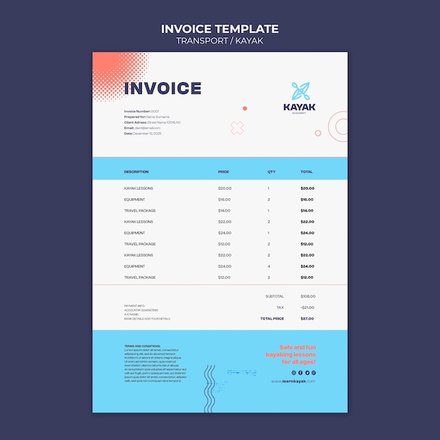Modèle De Facture De Transport De Kayak