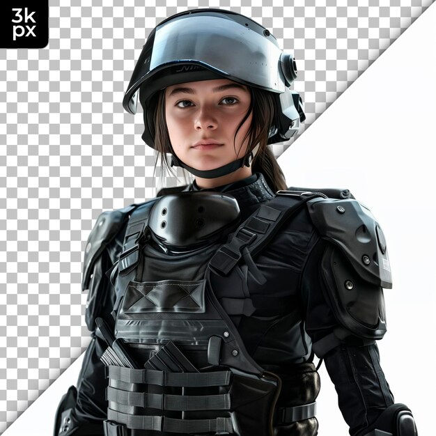 PSD un modèle féminin d'une femme soldat portant un casque