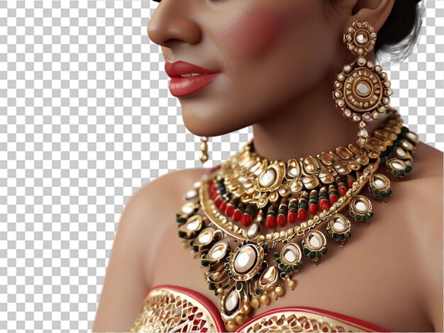 PSD modèle de femme hindoue 3d mehndi et bijoux kendang tradition sur un fond transparent