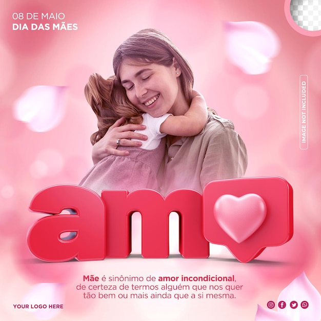 PSD modèle de fête des mères sur les médias sociaux en rendu 3d portugais pour la campagne de marketing dias das maes