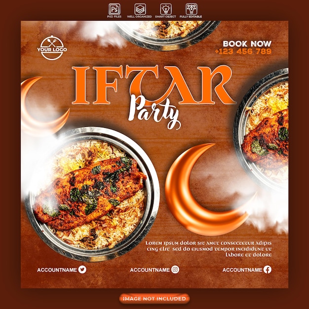 PSD un modèle de flux instagram spécial pour la fête d'iftar