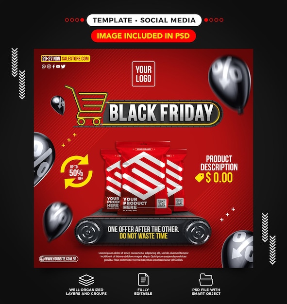 Modèle De Flux De Médias Sociaux Black Friday Pour Les Supermarchés Avec De Bonnes Affaires