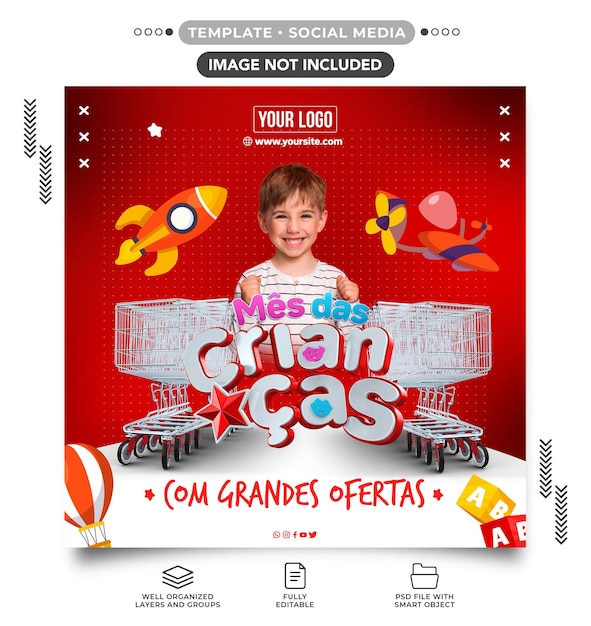 Modèle de flux de médias sociaux du mois des enfants pour les offres des supermarchés