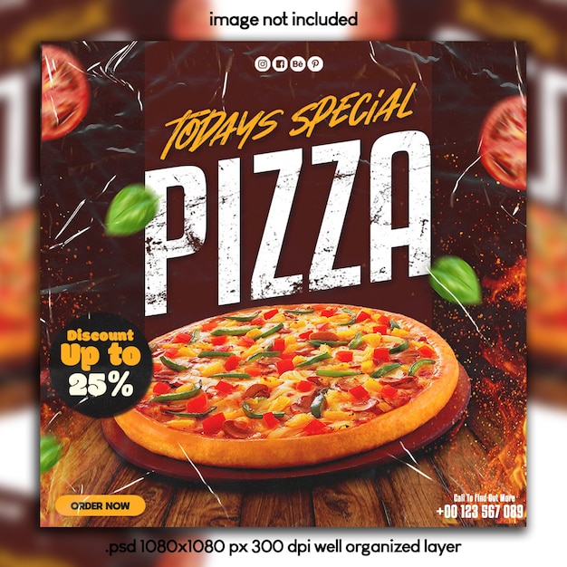 Modèle de flyer alimentaire PSD avec thème pizza