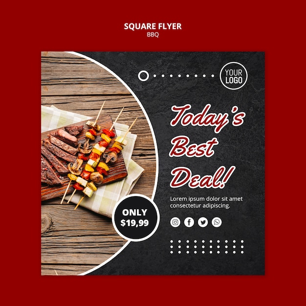 Modèle de Flyer carré concept bbq