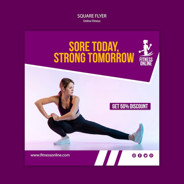 PSD modèle de flyer carré concept fitness en ligne