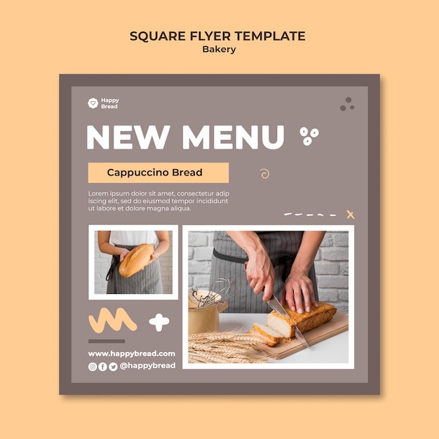 PSD modèle de flyer carré pour boulangerie