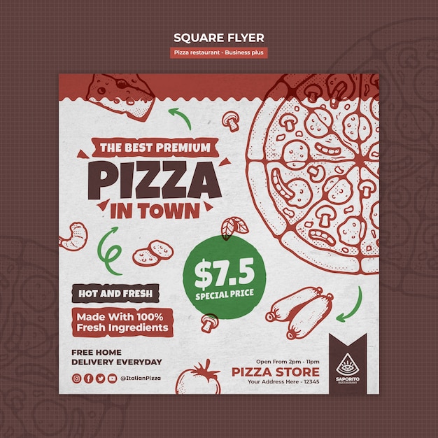 PSD modèle de flyer carré restaurant pizza