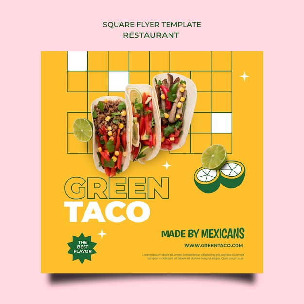 PSD modèle de flyer carré de restaurant taco vert