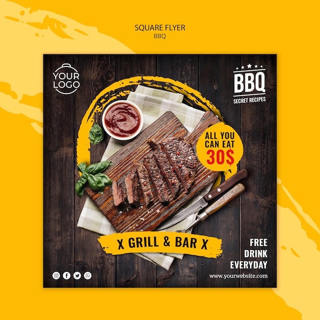 PSD modèle de flyer avec design barbecue