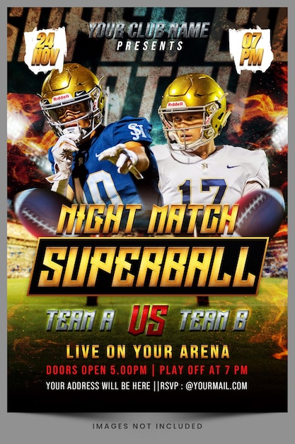 PSD modèle de flyer du match de superball de nuit