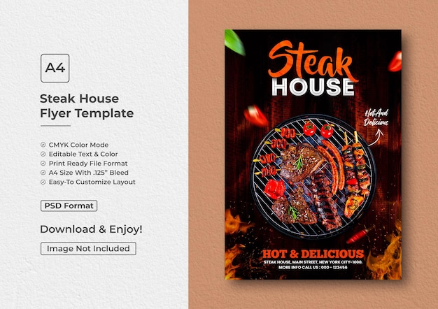 PSD modèle de flyer du restaurant de steak grillé