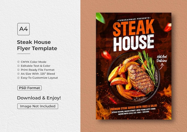 PSD modèle de flyer du restaurant de steak grillé