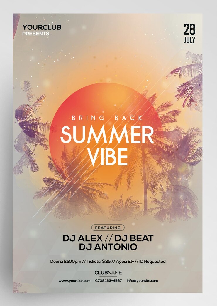 PSD modèle de flyer de fête d'artiste d'été sunset vibe