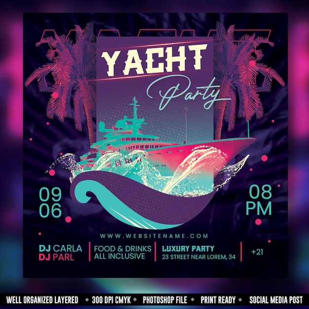 PSD modèle de flyer de fête de bateau de fête de yacht