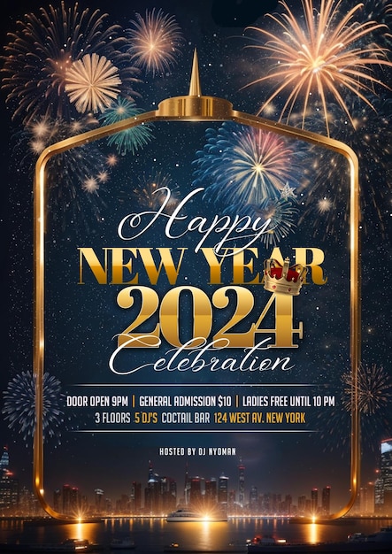 PSD modèle de flyer de fête de célébration du nouvel an psd 2024