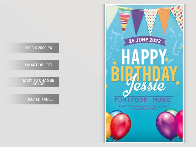 Modèle de flyer de fête de club de joyeux anniversaire ou publication sur les réseaux sociaux