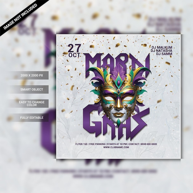 PSD modèle de flyer de la fête du mardi gras