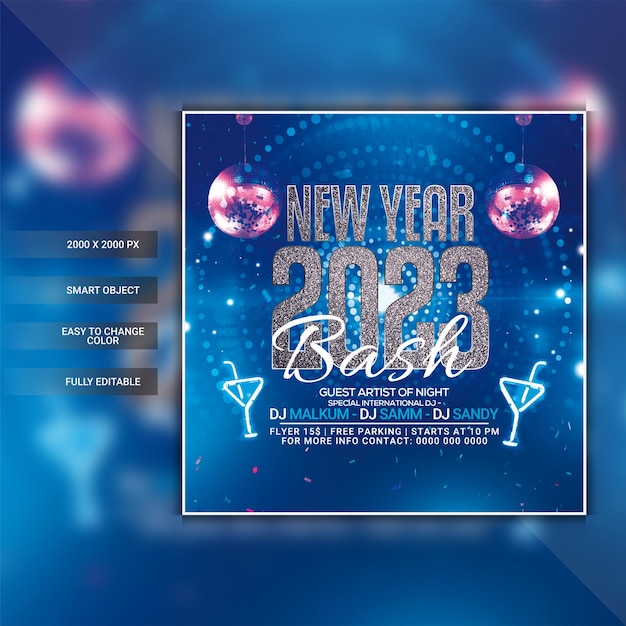 Modèle de flyer de fête du nouvel an 2023