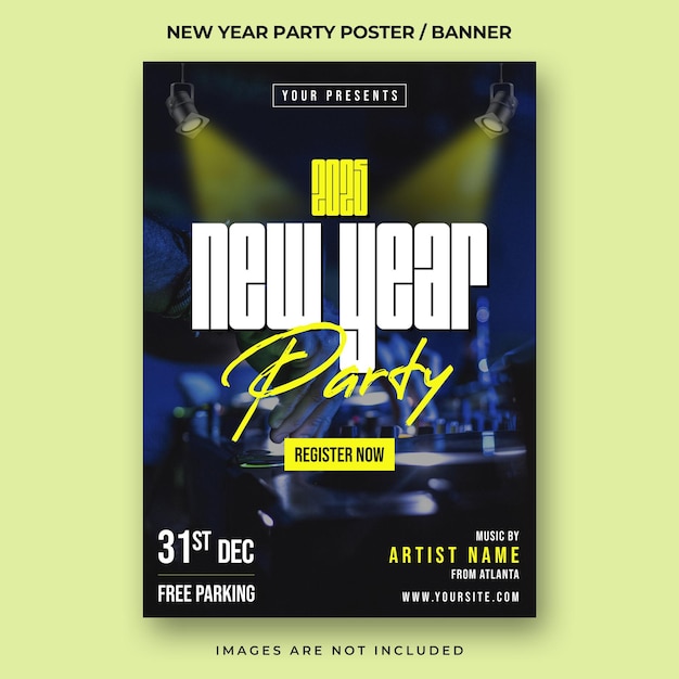 Modèle de flyer de fête du Nouvel An 2025