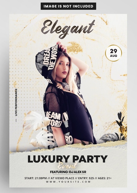 PSD modèle de flyer de fête de luxe pour événement élégant en or blanc